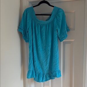 Blue Ruffled Short Sleeve Dress